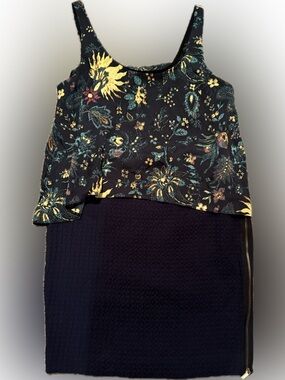 RACHEL Rachel Roy Sz 12 Navy Floral Layered Dress with side full zipper